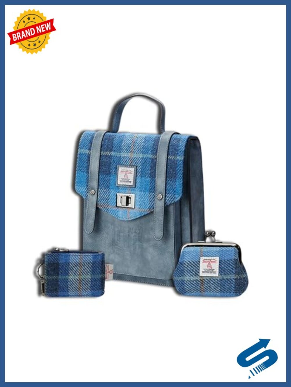 Harris Tweed Mini Backpack Set with Card Wallet and Coin Purse